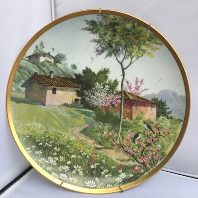 Vintage Pair of Bavarian Hand Painted Plates Wall Plaques