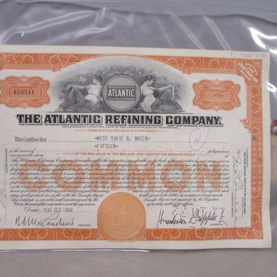 1950's the Atlantic Refining Co. Stock Certificate 