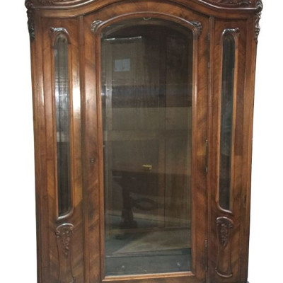 Majestous Antique Walnut Armoire With Hand Carvings and Beveled Glass