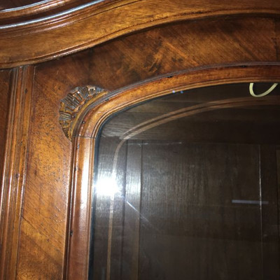 Majestous Antique Walnut Armoire With Hand Carvings and Beveled Glass