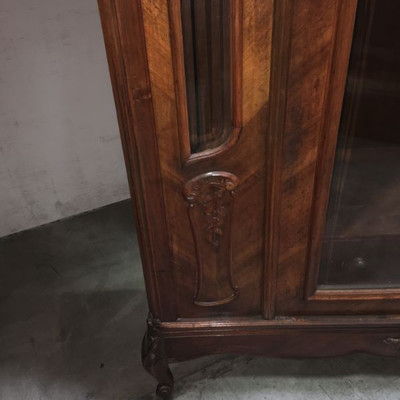 Majestous Antique Walnut Armoire With Hand Carvings and Beveled Glass