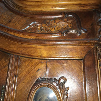 Majestous Antique Walnut Armoire With Hand Carvings and Beveled Glass