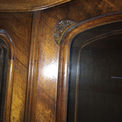 Majestous Antique Walnut Armoire With Hand Carvings and Beveled Glass