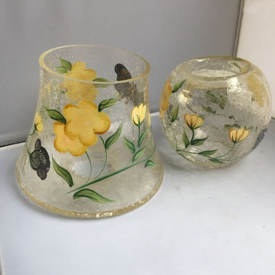 Vintage Hand Painted American Glass Candle Holder