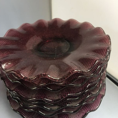 Vintage Amethyst Art Glass Candy Dish/bowl Ruffled Edge Excellent condition 24 Plates or 12 Sets