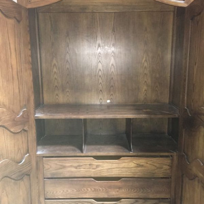 Vintage Made by BAKER Entertainment Center Oak with Carving 