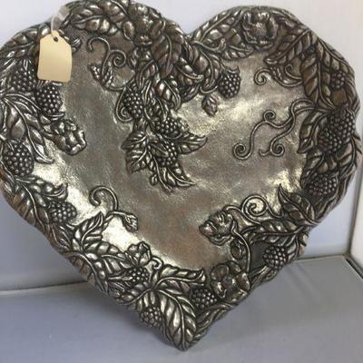 Vintage Heart Shaped Hammered  Aluminum Plate