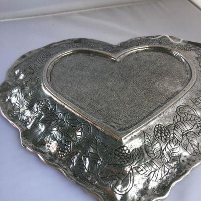 Vintage Heart Shaped Hammered  Aluminum Plate