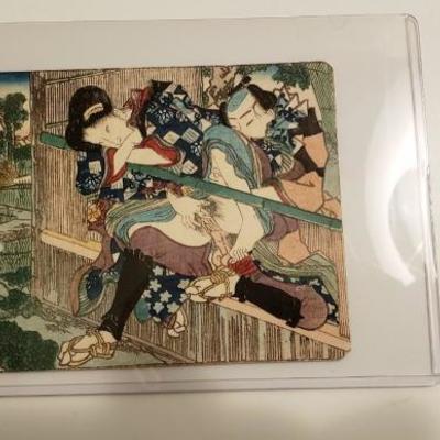 Antique Japanese erotic Shunga woodblock print best place for sweet meetings