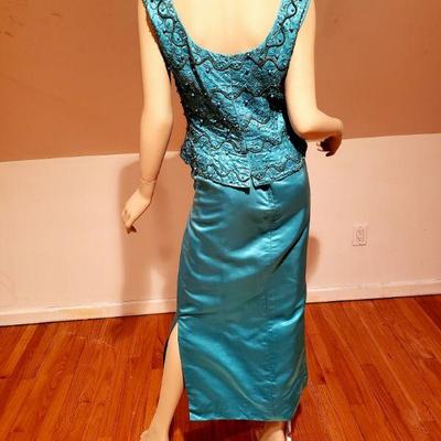 Couture Embellished silk shantung Aqua Cocktail Gown