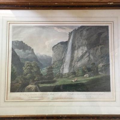 Antique Lithograph of the Swiss Alps Mountains by W. Pars