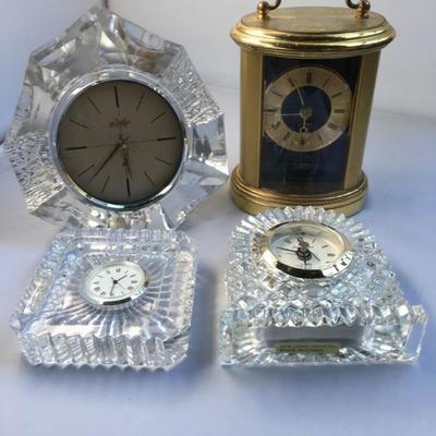 Vintage Lot of Crystal Paperweight and One Mantle Clocks