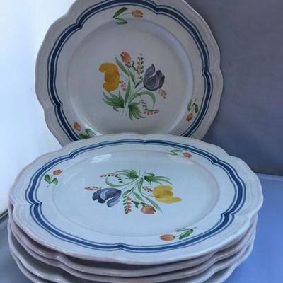 Vintage Lot of Six French Hand Painted Plates