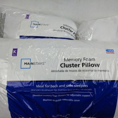 Mainstays Memory Foam Cluster Pillow, King, Set of 2 - New