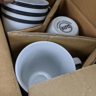 16-Piece Multi-Striped Black & White Porcelain Dinnerware Set, Open Box - New