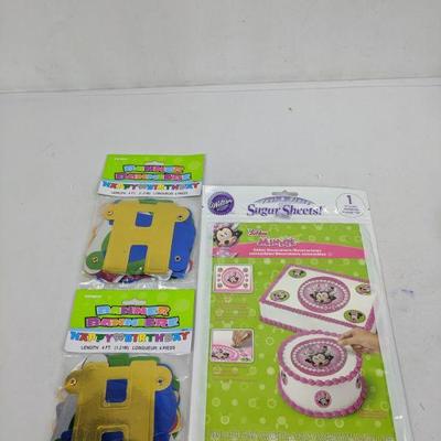 Wilton Sugar Sheets Minnie Mouse & 2 Happy Birthday Banners - New