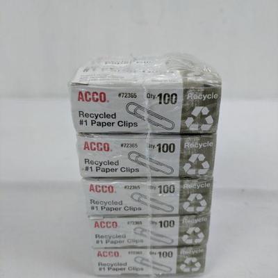 Acco Recycled Paper Clips 100 Count, 10 Boxes - New