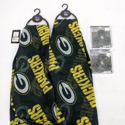 NFL Packers: 2 Scarves & 2 Fidget Spinners - New