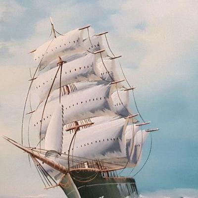 JAMES HAMILTON (1819-1878) ORIGINAL SIGNED OIL PAINTING Antique ship w/ sails on ocean