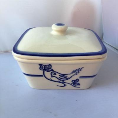Vintage Portugal Hand Painted and Signed by the Artist Cheese Bowl with a Bird