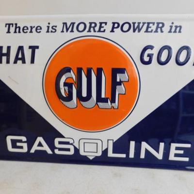 Gulf Gasoline Large Metal Store Advertising Sign 35