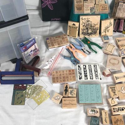 Lot 35 ~ Wooden Stampin-up craft stamps ~ Scrapbooking Supplies with drawer bin