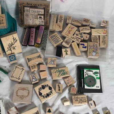 Lot 35 ~ Wooden Stampin-up craft stamps ~ Scrapbooking Supplies with drawer bin