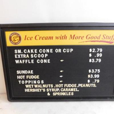 Unit One:  Mayfield Dairy Ice Cream Price Board with Letters Molded Plastic 36
