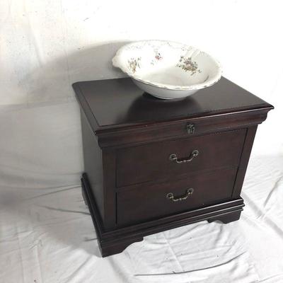 Lot 38 ~ Cherry Night Stand with Vintage Roswell Wash Bowl Basin 