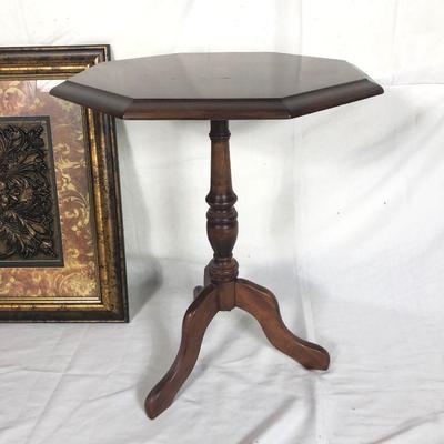 Lot 44 ~ Octoganal Display Table with Wall Art