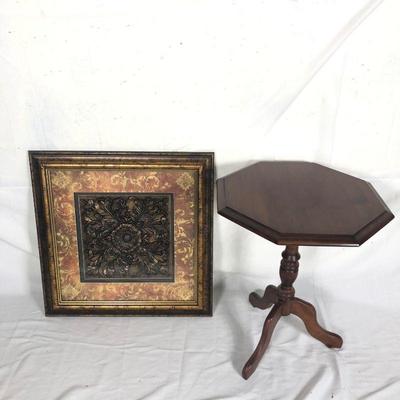 Lot 44 ~ Octoganal Display Table with Wall Art