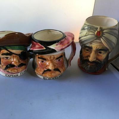 Vintage lot of Three  Vintage Toby Jug Mug Hand Painted Japan.