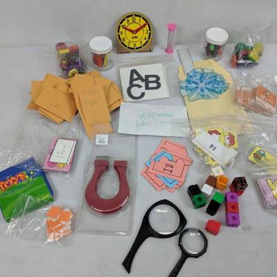 Bag of Teaching Supplies. Math, Reading, Magnifying Glass, and MAGNETS