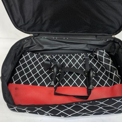 2 pc Collapsible Luggage, Red/Black/White. Rolling Carryon & Shoulder tote bag