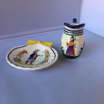 Vintage Lot o TWO  Heriot Quimper Small Plate and Small Picher