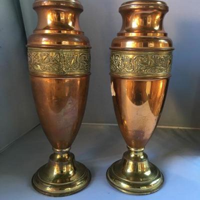 Vintage Pair of Brass and Cooper Vases