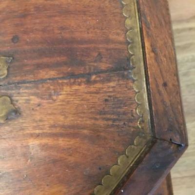 Antique/Vintage Asian Unusual Octagonal Wood Box Decorated with Brass