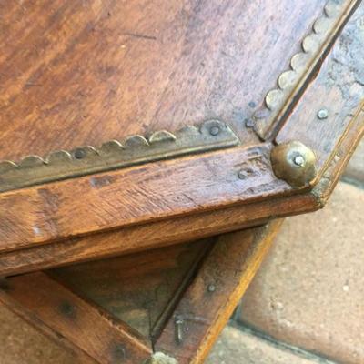 Antique/Vintage Asian Unusual Octagonal Wood Box Decorated with Brass