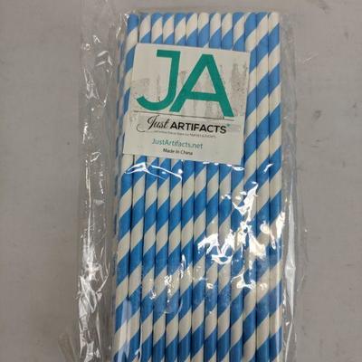 JA Paper Straws Blue/White - New