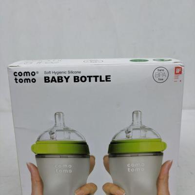 Como Tomo Baby Bottles, Set of 2, Green, Soft Hygienic Silicone - New