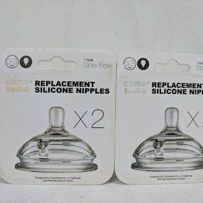 Como Tomo Replacement Silicone Nippes x2, Slow Flow, 2 Packs - New