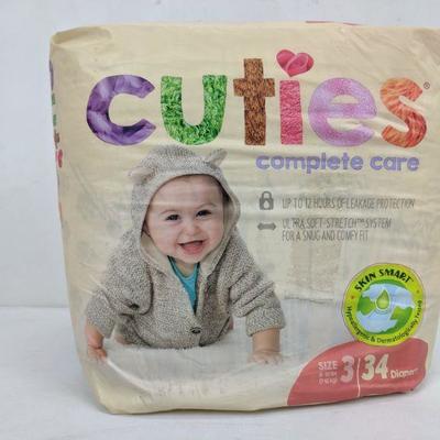 Cuties Size 3 Diapers, 34 Count - New