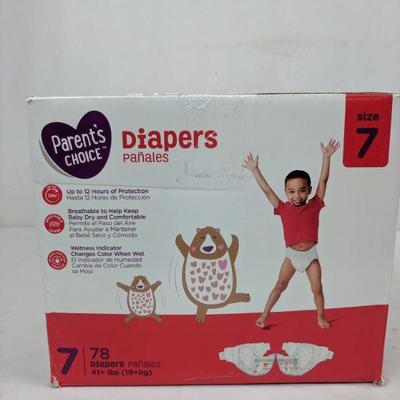 Parent's Choice Diapers, Size 7, 78 Count - New
