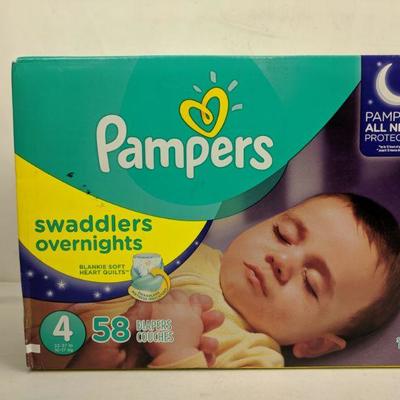 Pampers Swaddlers Overnights, Size 4, 58 Count - New
