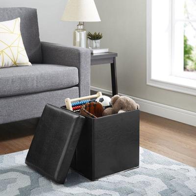 Mainstays Ultra Collapsible Storage Ottoman, Black - New