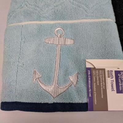 3 Bath Towels. Dk Gray, 2 Blue. Snag/Spots, Unused