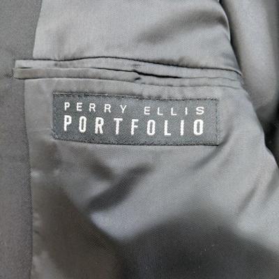 Black Suit by Perry Ellis Portfolio,Jacket Size 44R, Pants waist size approx 36