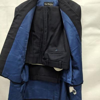 Navy Wool w/ Royal Blue Lining 3 pc Suit Jacket, Vest, & Pants by San Marino