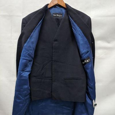 Navy Wool w/ Royal Blue Lining 3 pc Suit Jacket, Vest, & Pants by San Marino
