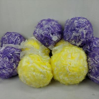 10 Party/Wedding Decor Poufs, Tissue & Tulle: 6 Purple & 4 Yellow
